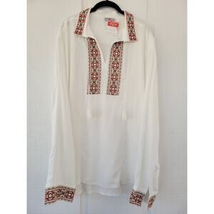 Alina Bradu Womens Size XL Embroidered Top BOHO Peasant Blouse Folk Shirt Floral